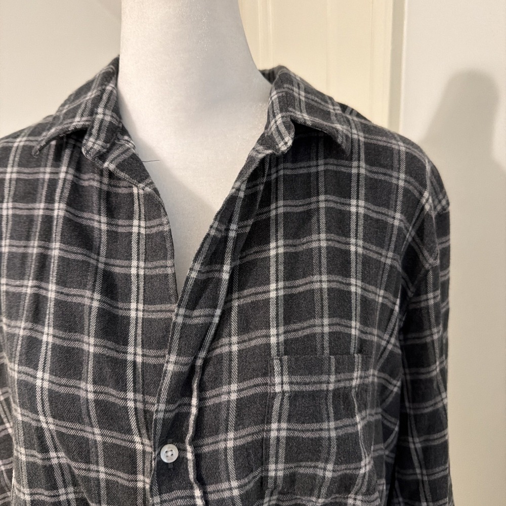 EUC Frank & Eileen Relaxed Button Up Shirt Flannel Dark Gray Plaid Long Sleeve L - Picture 5 of 12